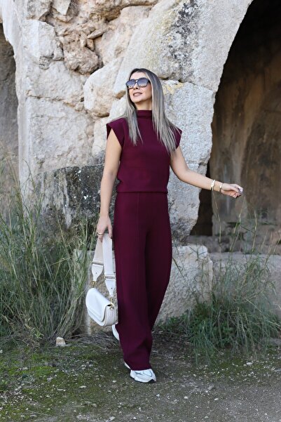 bytugcekaya Costum de baie din bumbac cu jumătate de mânecă, culoare burgundy