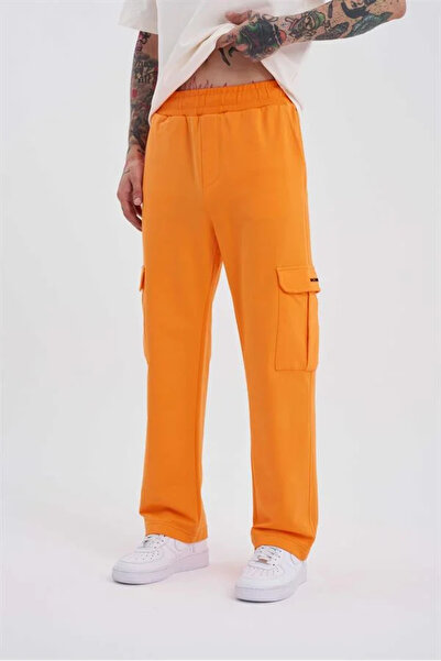 Machinist Men's Cargo Pocket Pack Relaxed Baggy Sweatpants Electric-Orange