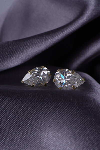 Aksesuaring 2.70 Ct Mozanet Taşlı Damla Kesim Gümüş Küpe