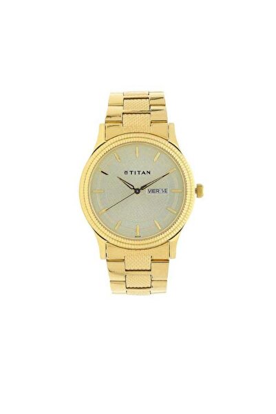 Titan ساعة رجالية 1650YM06 - مينا بلون الشمبانيا، سوار من الفولاذ المقاوم للصدأ الذهبي، تصميم عصري جريء