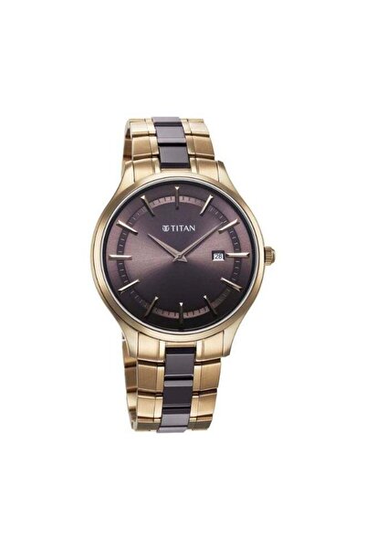 Titan Slim Ceramic Fusion Quartz Analog with Date Grey Dial Stainless Steel S...