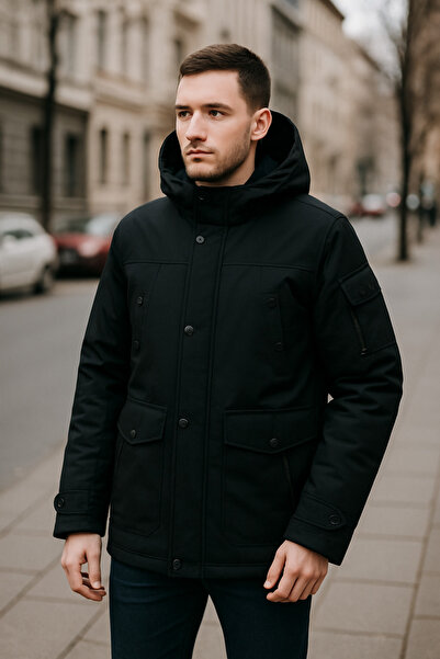 DYNAMO Мъжко палто с подвижна качулка и кожена подплата