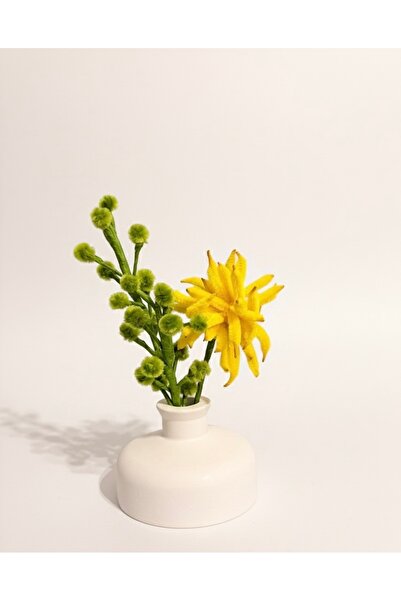 Store El Yapımı Şönil İplik Sarı Çiçek Buketi ve Taştozu Vazo Seti - Kalıcı E...