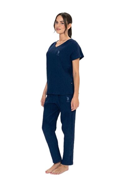 U.S. Polo Assn. Women'S, Licensed, Uspa, 100% Cotton, (Dark Blue), V-Neck, Short Sleeve, Pajama Set