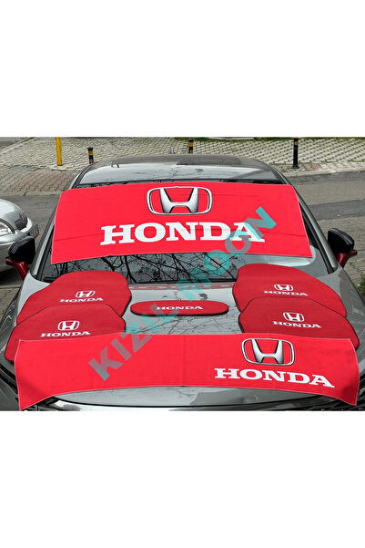 KARA AUTO Honda Logolu Kırmızı 5"li Halı Paspas Torpido Ve Sırt Havlusu Seti
