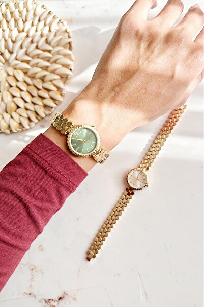 OQQO Hera Gold Honeycomb Cord Green Dial Women's Wristwatch