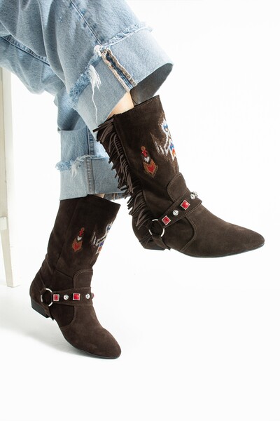 Bufu Audra Western Püsküllü Nakışlı Bot