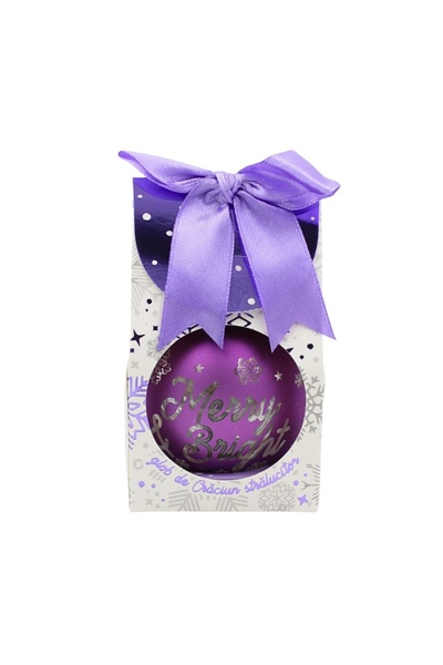 Gift Design Christmas globe, with LED, purple color, message "Merry & Bright"