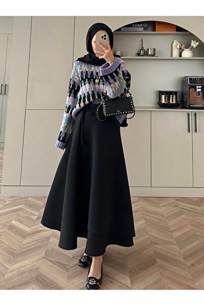 ÖZGÜN YENİ SEZON KAPAKLİ BAĞLAMAMALİ ETEK GENÇ MODELİ RENG SİYAH