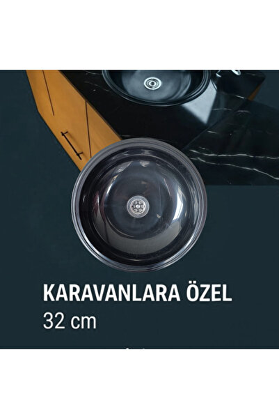 MOLDERİS Yuvarlak Eviye 32 cm Sifonlu Siyah Renk – Karavan, Tekne, Kamp