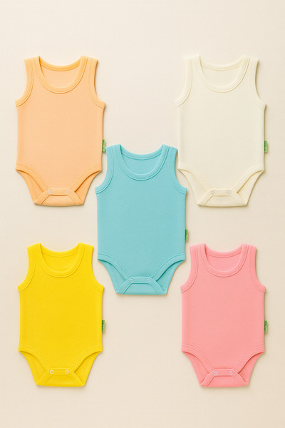 Vivolas 100% Cotton 5-Piece Baby Snap-On Bodysuit Set Colorful Bodysuit for G...