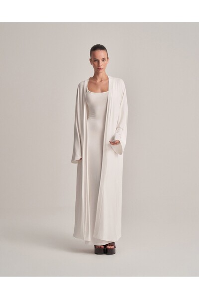 lessandromance Belted Combined Long Kimono Ecru