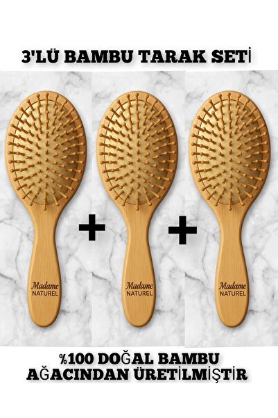 MADAMENATUREL %100 DOĞAL 3`LÜ BAMBU TARAK SETİ (22CM-6CM)