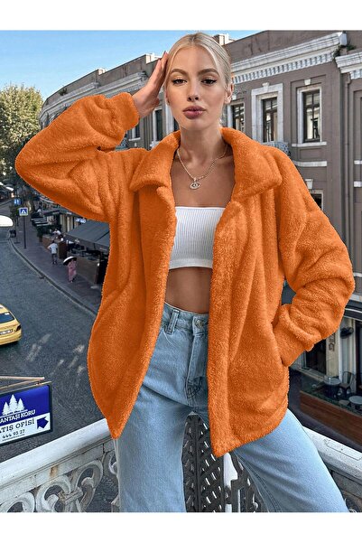 COOLHILL Mock Neck Women's Plush Jacket with No Pockets