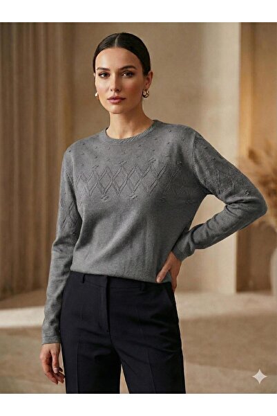 FİRES GİYİM KADIN KABARTMA VE ZARİF DESENLİ İNCE MEVSİMLİK TRİKO KAZAK 115