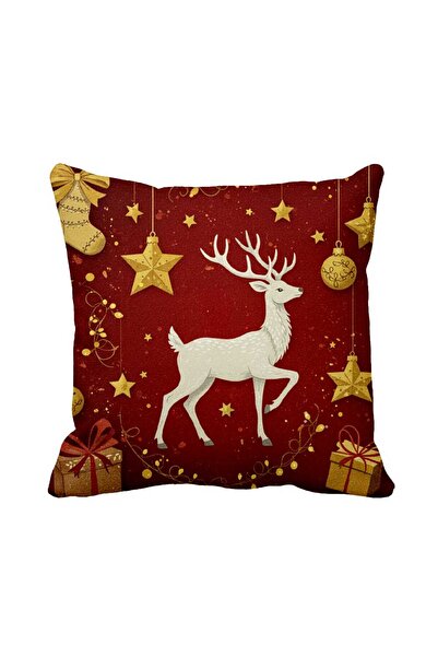 Queen Jera Christmas Deer Patterned Throw Pillow Cover – New Year Decorative ...