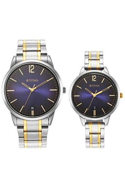 Titan ساعة رجالية 18062617BM01 - علبة معدنية فاخرة، مينا أزرق أنيق، سوار قابل...