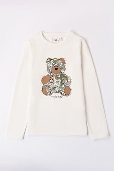 İDO Top cu guler rotund și imprimeu grafic, Kaki / Maro deschis / Crem, 140 cm