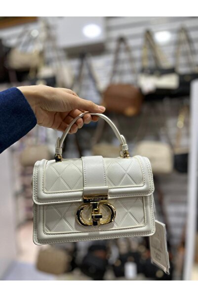 Levidor White Diamond Patterned Interlocking Women's Hand and Shoulder Bag -930423