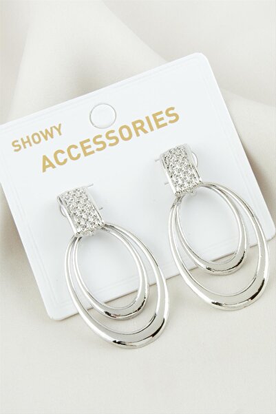 ZERO LAND 1595332739 حلق معدني بيضاوي (193253) - لون فضي