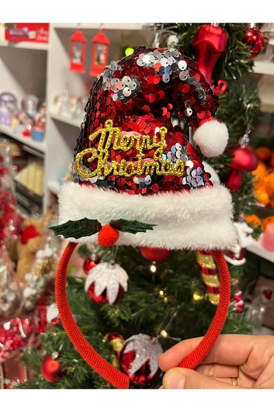 Yılbaşı Işıltılı Noel Şapkalı Saç Bandı – Merry Christmas Taç