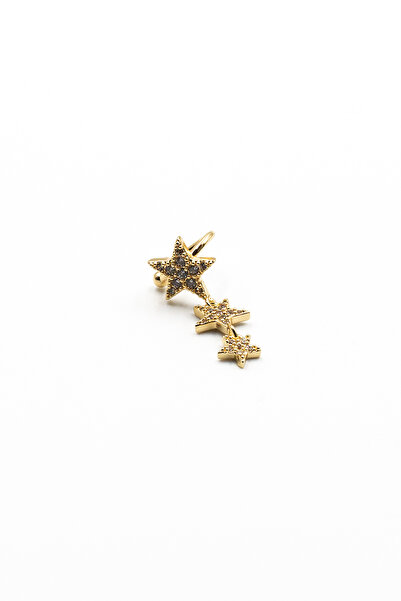 Sose Moda Üçlü Yıldız Zirkon Earcuff Kıkırdak Küpe – Gold, Sıkıştırmalı, Anti...