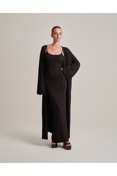 lessandromance KEMERLİ KOMBİNE UZUN KİMONO SİYAH