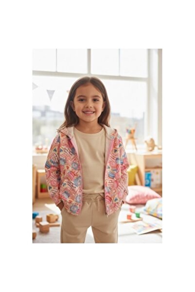 Sarabanda Hanorac de iarnă din fleece pentru fete, cu imprimeu colorat și glugă, multicolor, 116 cm