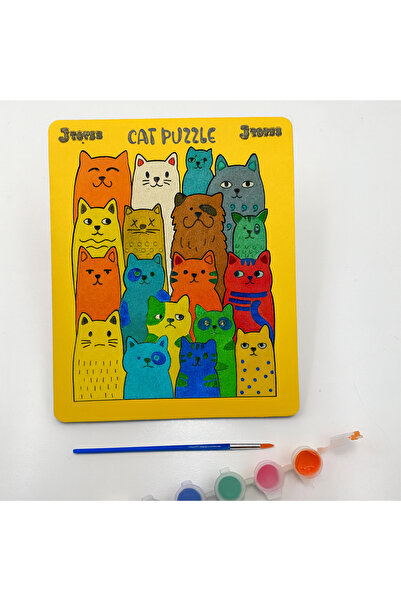 J TOYSS Ahşap Cat Puzzle Boyama Seti – MDF Kedi Yerleştirme ve Boyama Oyunu |...
