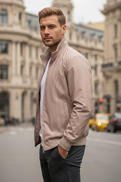 NAZEF معطف واق من المطر ذو ياقة رسمية ومقاوم للماء بقصة ضيقة