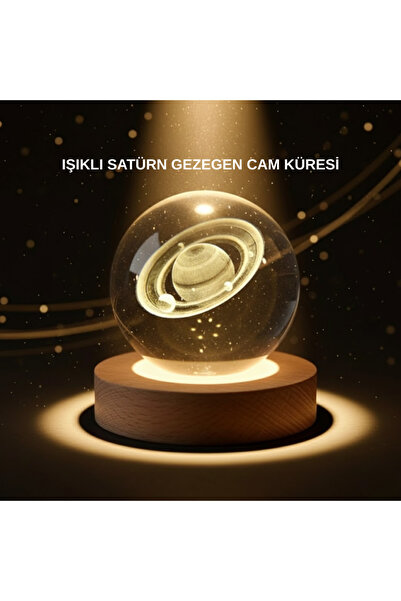 SHC42000 Dekoratif 3D Satürn Motifli Kristal Küre Işıklı Gece Lambası