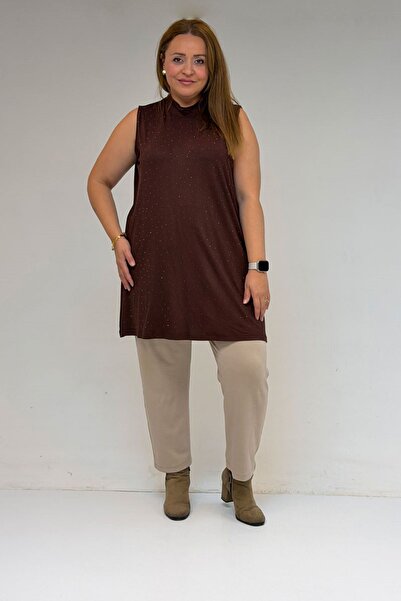 Eslina 58506 Large Size Stone Printed Combed Cotton Underwear - Brown