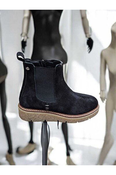 Mammamia Er-4650-Kş Genuine Suede Leather Rubber Detailed Rubber Sole Zippered Boots