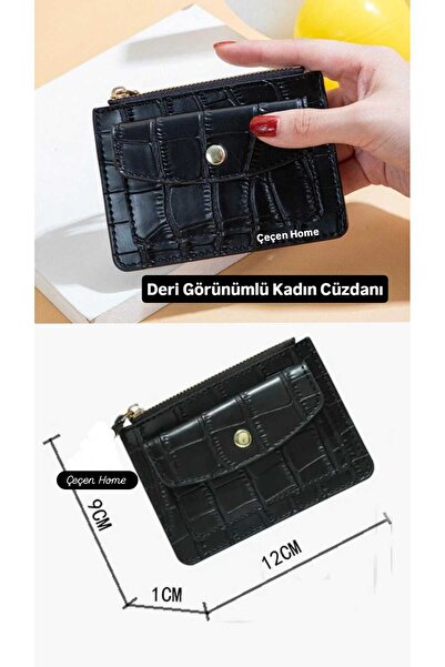 ÇEÇEN HOME Black Leather-Look Women's Wallet with Zippered Coin Pocket Coin Purse Gift Wallet