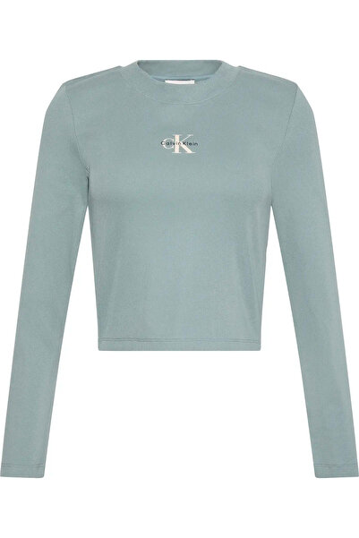 Calvin Klein LS MONOLOGO BABY TEE Kadın Turkuaz Uzun Kollu T-Shirt