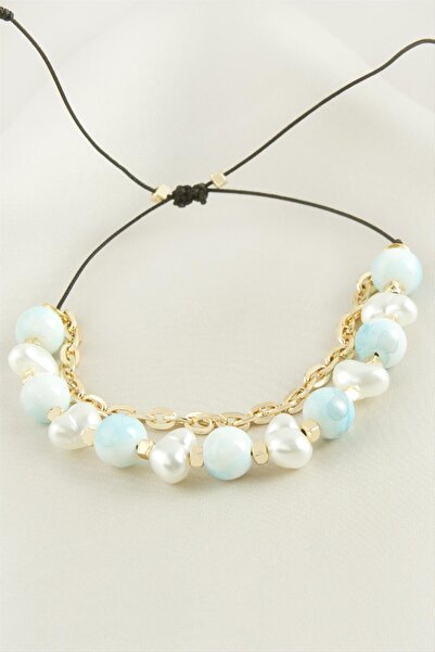 ZERO LAND 1593038739 Pearl Bead Chain (203830) Bracelet-Light Blue