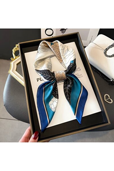 Accessories Hei Blue Patterned Stylish Silk-Look Women's Accessory Scarf Foulard