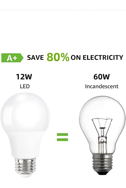 Generic مصابيح LED بقوة 12 واط (ما يعادل 60 واط)، قاعدة E27، موفرة للطاقة من الفئة A+، عبوة من 10 مصابيح، لون أبيض