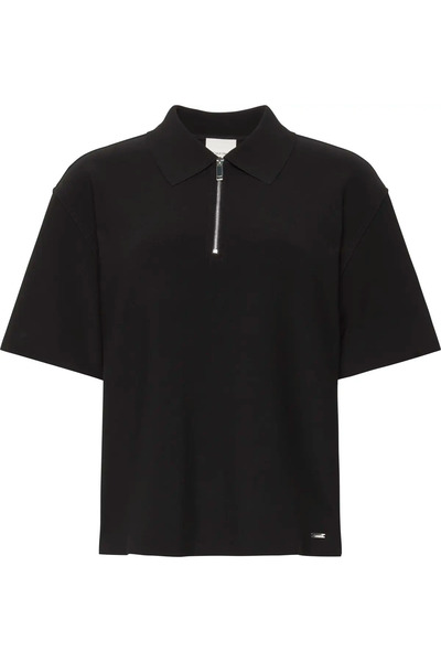 Calvin Klein SS TAILORED KNIT COLLAR ZIP TOP Kadın Siyah Polo T-Shirt