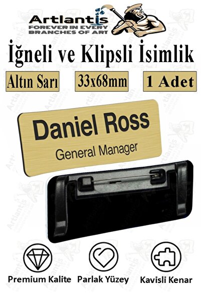 Artlantis Personel Yaka İsimliği 1 Adet İğneli ve Klipsli Yaka Kartı 33x68 mm...