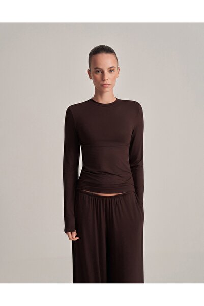 lessandromance FIT KESIM UZUN KOLLU T-SHIRT ACI KAHVE