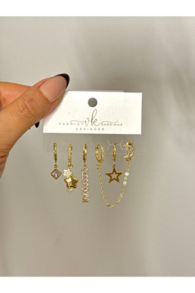 YOUES JEWELRY ÇELİK KADIN 6'LI KÜPE SETİ 14K RENK GOLD