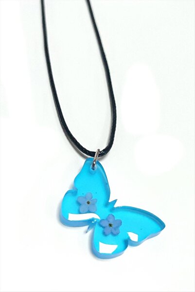 ZERO LAND Lvsqvr Forget-Me-Not Flower Butterfly (141236) Epoxy Pendant-Blue