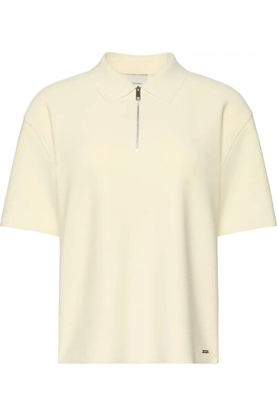 Calvin Klein SS TAILORED KNIT COLLAR ZIP TOP Kadın Krem Polo T-Shirt