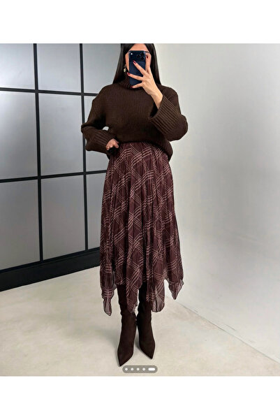 Bak'ap Premium Viral Trend Asymmetrical Plaid Chiffon Tulle Long Skirt