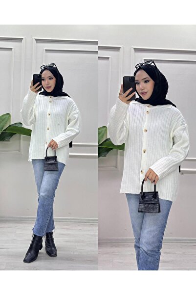 moda acar Shirt Collar Buttoned Cardigan