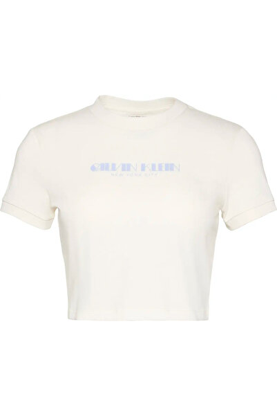 Calvin Klein SS LOGO CROPPED TEE Kadın Beyaz T-Shirt