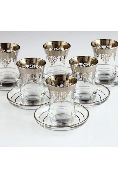AbkaKristal 561-201 ÇAY TAKIMI OTTOMAN BONCUK PLATİN DEKOR 6 KİŞİLİK 12 PARÇA