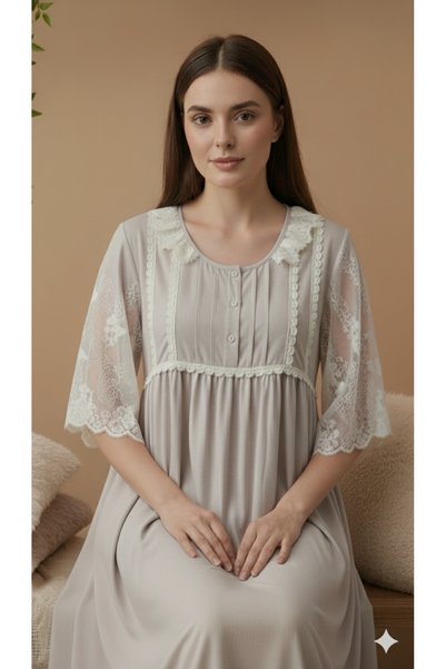 Maison Emarat PREMIUM NIGHT GOWN WITH FLORAL LACE DETAILING