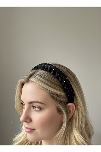 Pelin Aksesuar Siyah Saten Örgü Model Taş İşlemeli Taç